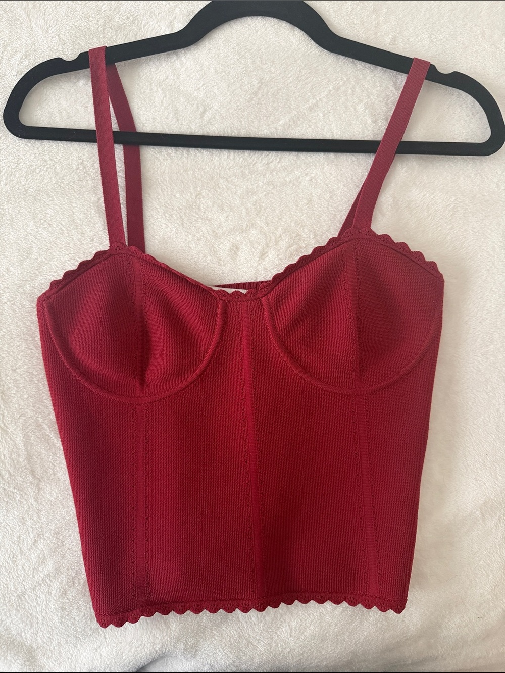 Scallop-Trim Red Crop Bustier Tank Top